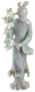 A CHINESE GREEN AND LAVENDER JADEITE FIGURE OF A MEIREN (BEAUTY), 19TH CENTURY