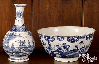 Delft blue and white bowl and water bottle