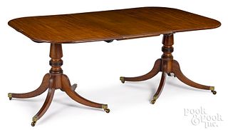 George III mahogany double pedestal dining table