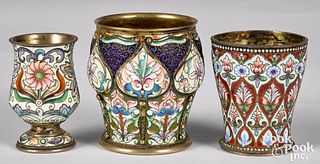 Three Russian silver enamel cups