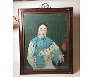 Antique Chinese Reverse Painting on Mirror Portrait