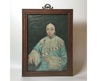 Antique Chinese Reverse Painting on Glass  Portrait