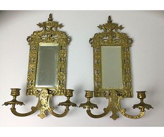Pair Mirror & Brass Sconces
