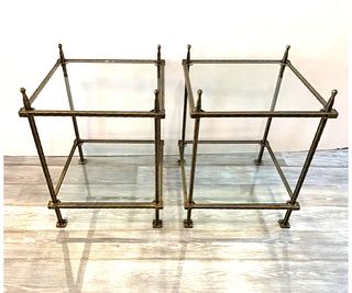 Pair of Bronzed Iron Two-Tiered Tables by Claudio Rayes