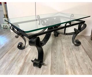 Mid Century Hand Forged Wrought Iron Brutalist Cocktail Coffee Table