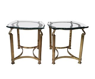 Pair of Mid-Century Modern Italian Brass and Glass Side Tables