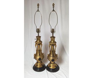 Pair Gilt Bronze Urn Lamps