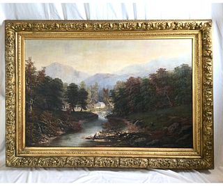 Large Paul Ritter Oil on Canvas Landscape Hudson River Artist