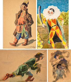 A GROUP OF FOUR DRAWINGS BY ALEKSEI AFANASIEV (RUSSIAN 1850-1920) AND OTHERS