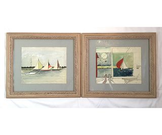 Pair of Watercolors Painted by Katherine Hepburn in Stratford Connecticut
