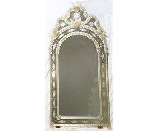 Arched Venetian Mirror with Etched and Gold Blown Glass