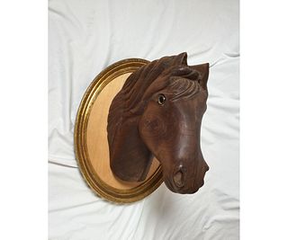 Folk Art Carved Wood Mounted Horse Head