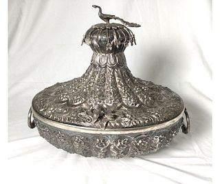 Silver Peacock Double Handle Hinged Bowl