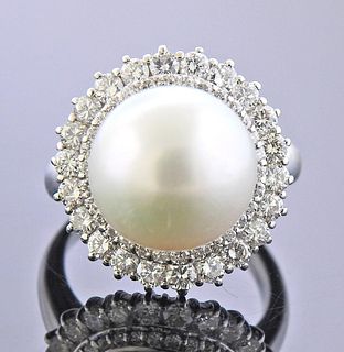 Platinum Diamond South Sea Pearl Cocktail Ring