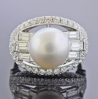 Platinum Diamond South Sea Pearl Ring