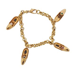 Mauboussin 18k Gold Diamond Sapphire Ruby Emerald Charm Bracelet