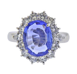 Platinum No Heat Sapphire Diamond Ring