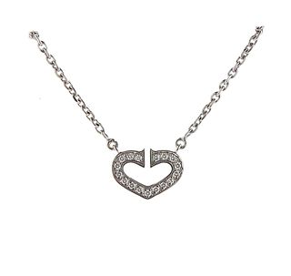 Cartier C 18k Gold Diamond Heart Pendant Necklace