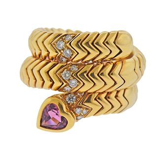 Bvlgari Bulgari Tubogas 18k Gold Diamond Tourmaline Wrap Ring 