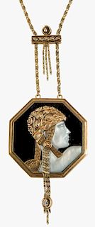 ERTE LIMITED EDITION DECO-STYLE GOLD NECKLACE WITH ONYX AND DIAMONDS, AVENTURINE STATE I, CIRCA 1979