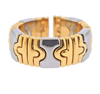 Bvlgari Bulgari Parentesi 18k Gold Steel Band Ring 