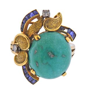 Continental 18k Gold Diamond Sapphire Turquoise Ring