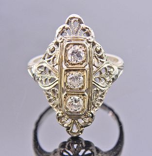Art Deco Filigree 18k Gold Diamond Ring