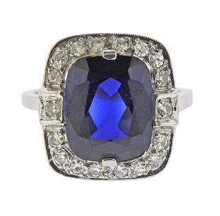 Art Deco 14k Gold Blue Stone Diamond Ring