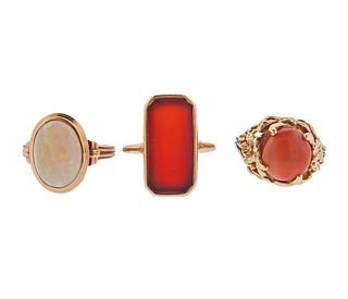 14k  Gold Opal Carnelian Coral Ring Lot of 3pc