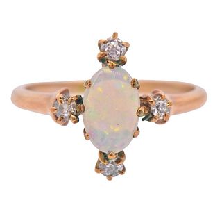 Antique Victorian 14k Gold Opal Diamond Ring