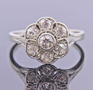 Antique Platinum Old Mine Diamond Cluster Flower Ring