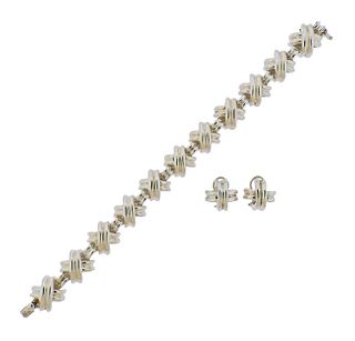 Tiffany & Co Sterling Silver Classic X Earrings Bracelet Set 