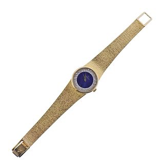 Omega 14k Gold Lapis Diamond Dial Lady's Watch