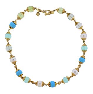 Judith Ripka 18k Gold Diamond Gemstone Pearl Necklace