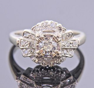 Mid Century 14k Gold Old Mine Diamond Engagement Ring