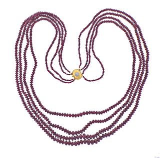 Buccellati 18k Gold Diamond Ruby Bead Necklace