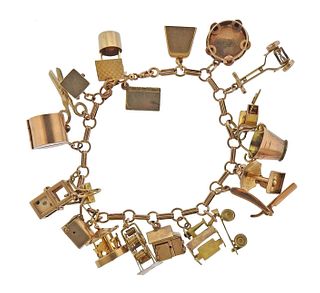 1960s 14k Gold Multi Charm Bracelet