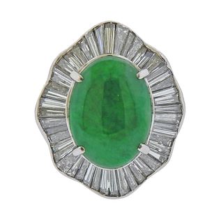 Platinum 3.44ct Natural Jadeite Jade Diamond Cocktail Ring
