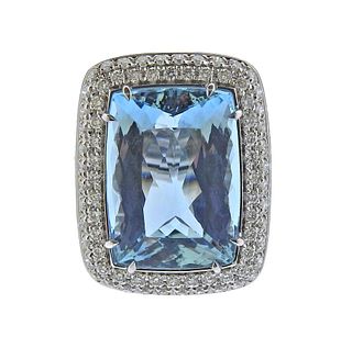 EGL 20.47ct Aquamarine Diamond Crystal Gold Cocktail Ring