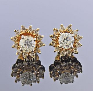 18k Gold Diamond Stud Night & Day Earrings 
