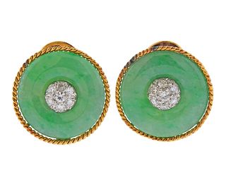 Certified Natural Jadeite Jade 18k Gold Diamond Earrings 
