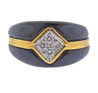 1970s 18k Gold Onyx Diamond Ring 