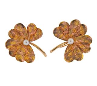 Antique Victorian 14k Gold Pearl Clover Earrings