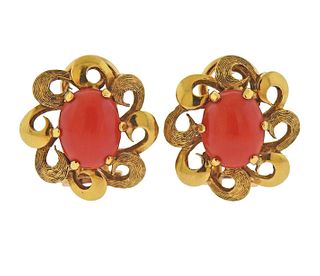 1960s 18k Gold Coral Earrings 