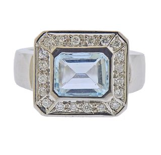 18k Gold Diamond 1.63ct Aquamarine Ring 
