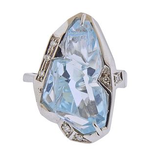 Atelier Munsteiner Cut Aquamarine 18k Gold Diamond Ring 
