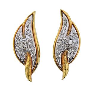 1980s 18k Gold Diamond Earrings 