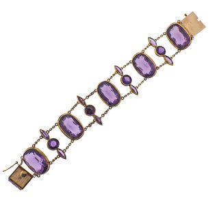 Antique Victorian 14k Gold Purple Glass Bracelet 