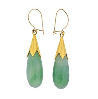 14k Gold Jade Drop Earrings 