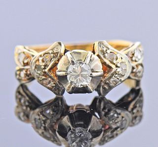 Antique 18k Gold Silver Rose Cut Diamond Ring 